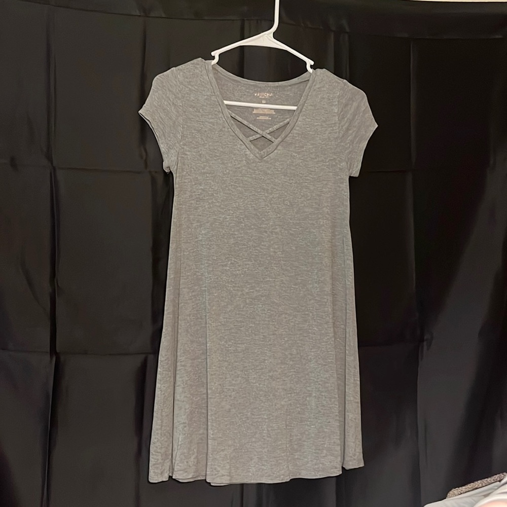 Mini short sleeve grey dress XS (fits small)crossed chest, light weight material
